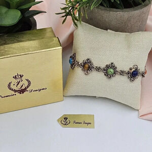 Premier Designs Vintage Silver Multi Color Stone‎ Bracelet Magnetic Clasp